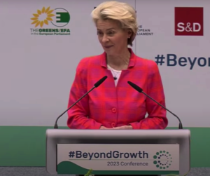 Ursula Von Der Leyen, President of the European Commission giving her speech at the Beyond Growth conference